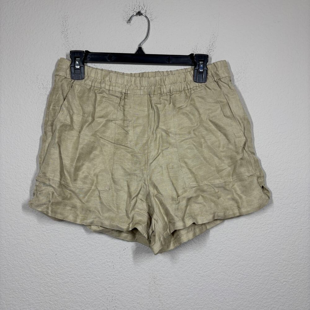 J Crew Womens Size Small Linen Blend Chino Shorts Tan Elastic Waist Pockets